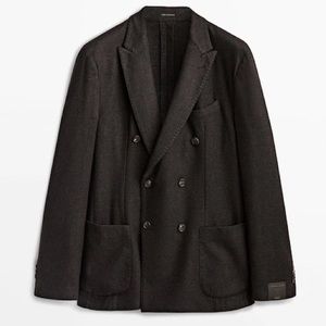 Massimo Dutti Brown Double-breasted Blazer